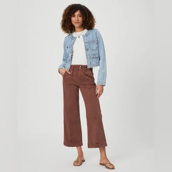 PAIGE Brooklyn Crop Wide Leg Double Button Jeans Vintage Brunette Size 34 NWT - Picture 1 of 7